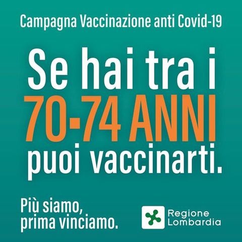 Campagna vaccinazioni anti Covid-19: 70-74 anni